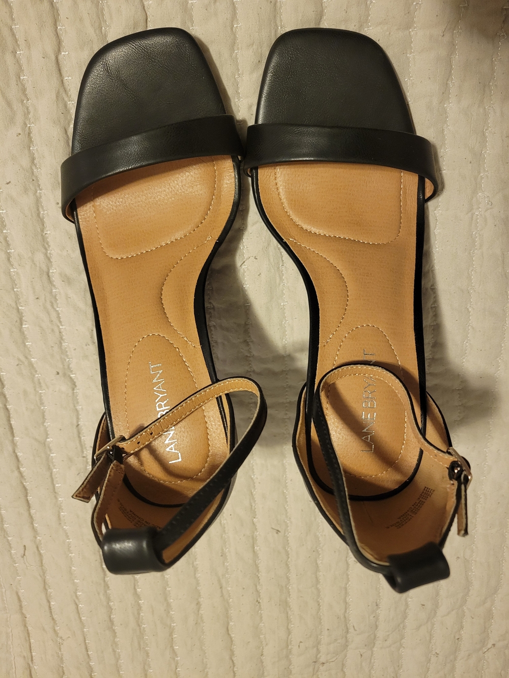 Lane Bryant Black Strappy Square-Toe Heels 9 Wide